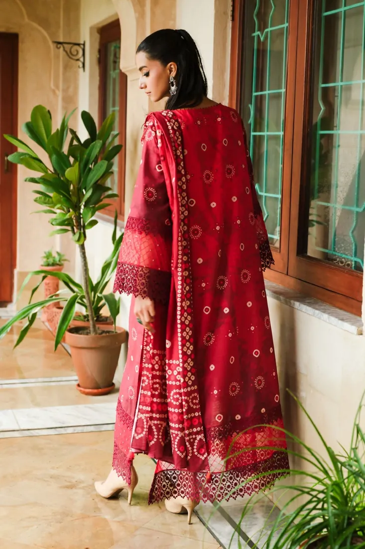 Red Printed Slub Khaddar 3-Piece Winter Collection - image 3