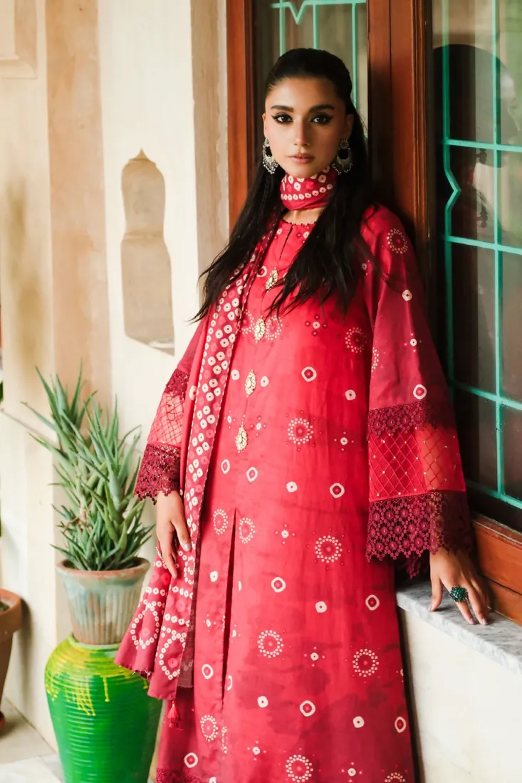 Red Printed Slub Khaddar 3-Piece Winter Collection - image 4