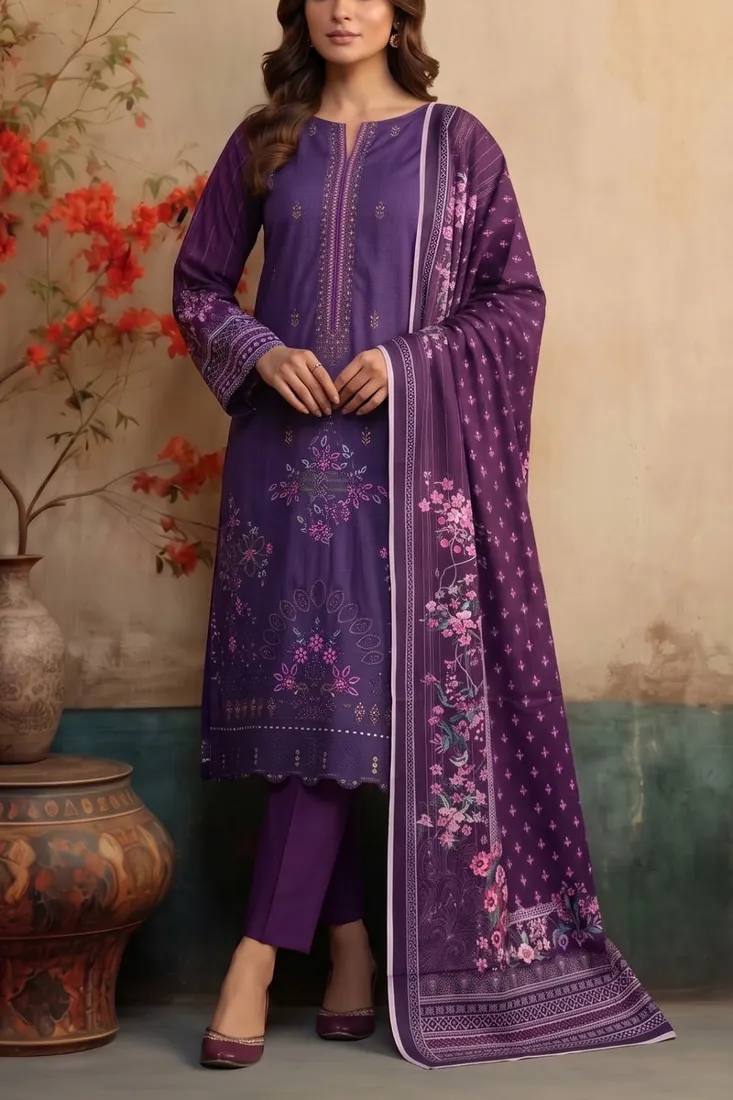 Purple Embroidered Khaddar 3-Piece Winter Collection - image 1