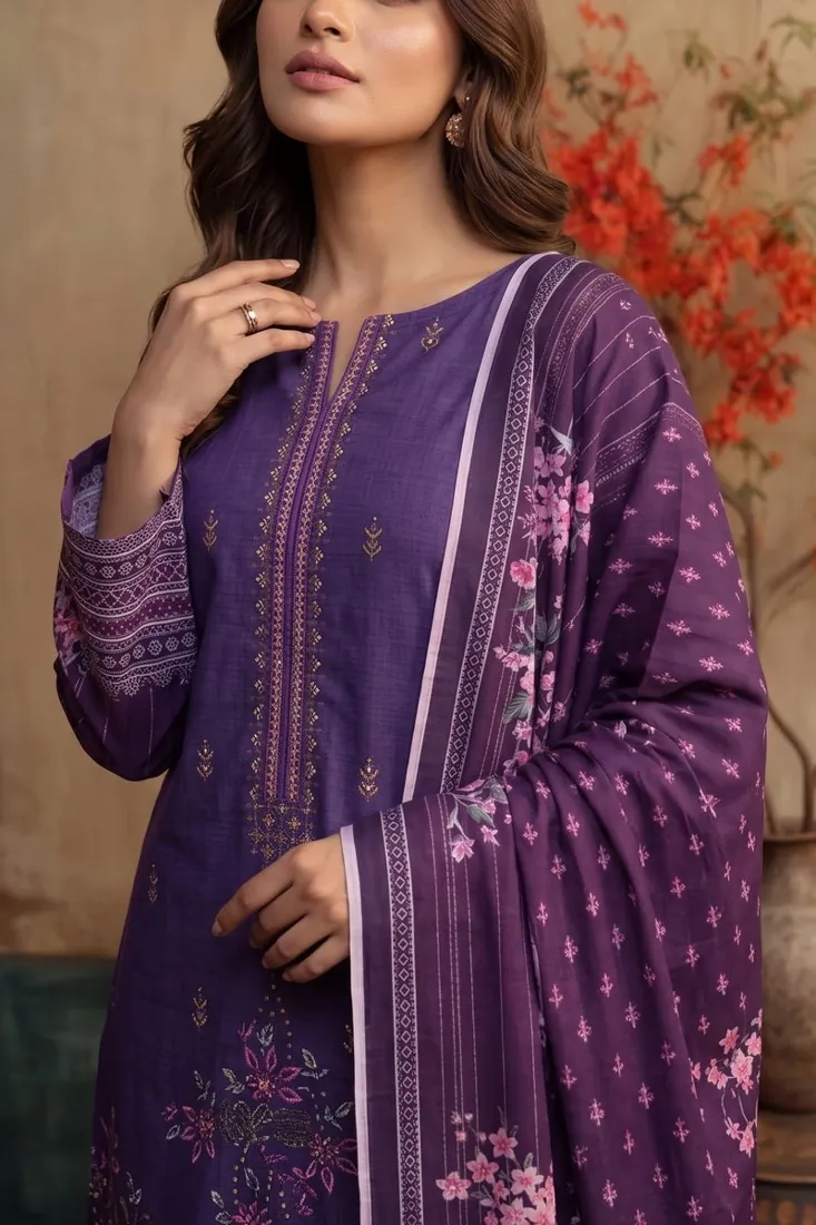 Purple Embroidered Khaddar 3-Piece Winter Collection - image 2