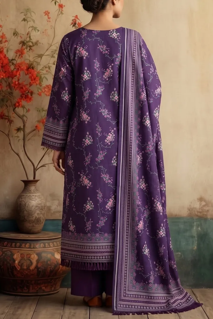 Purple Embroidered Khaddar 3-Piece Winter Collection - image 3