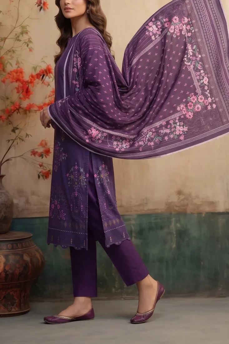 Purple Embroidered Khaddar 3-Piece Winter Collection - image 4