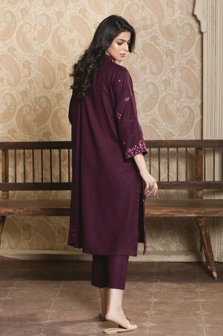 Wine Embroidered Jacquard Wool 3-Piece Winter Collection - image 3