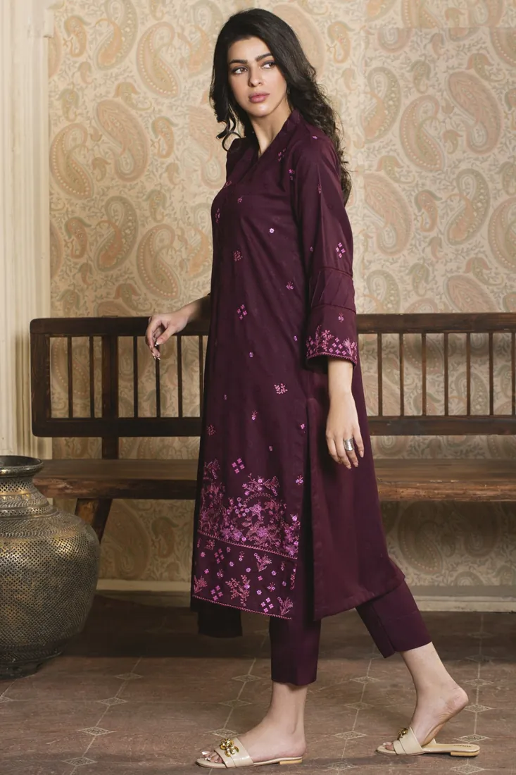 Wine Embroidered Jacquard Wool 3-Piece Winter Collection - image 4