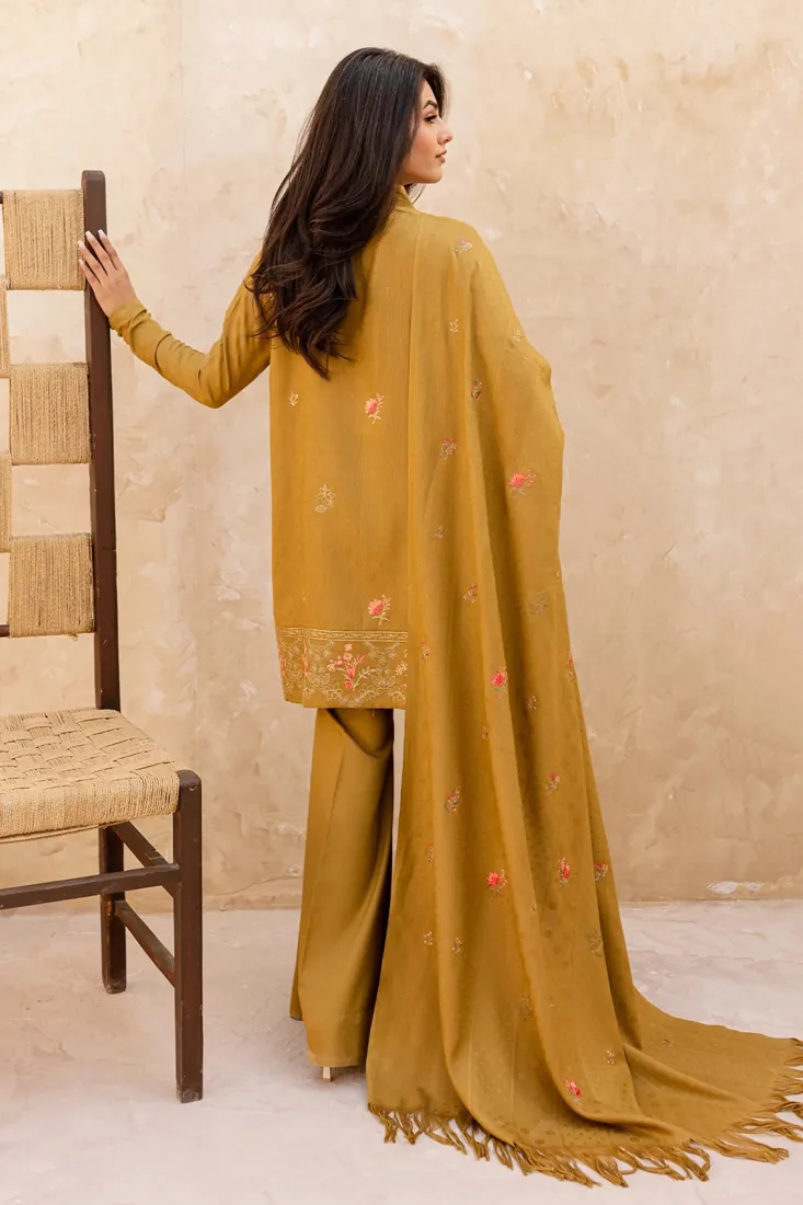 Mustard Embroidered Dhanak Wool 3-Piece Winter Collection - image 2