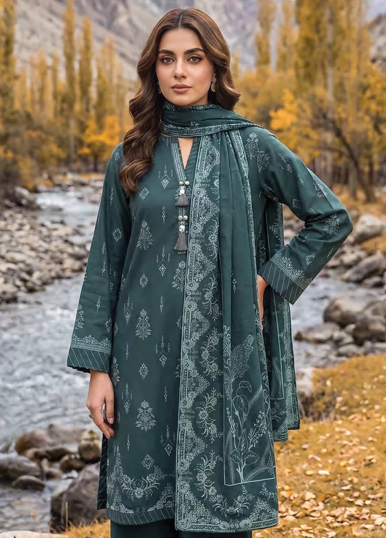 Teal Green Printed Pashmina 3-Piece Winter Collection - image 3