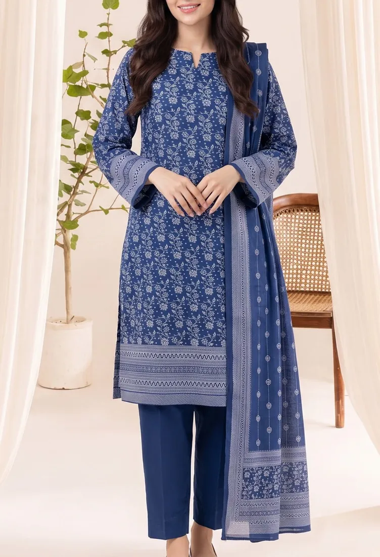 Denim Blue Printed Pashmina Dhanak 3-Piece Winter Collection - image 1