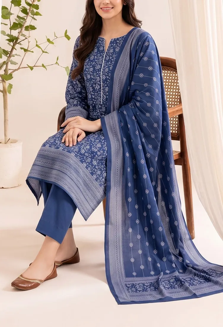 Denim Blue Printed Pashmina Dhanak 3-Piece Winter Collection - image 2