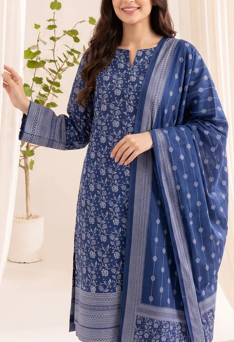 Denim Blue Printed Pashmina Dhanak 3-Piece Winter Collection - image 4