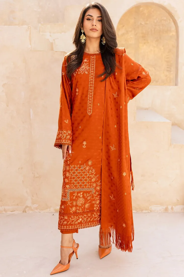 Burnt Orange Embroidered Dhanak Wool 3-Piece Winter Collection - image 1