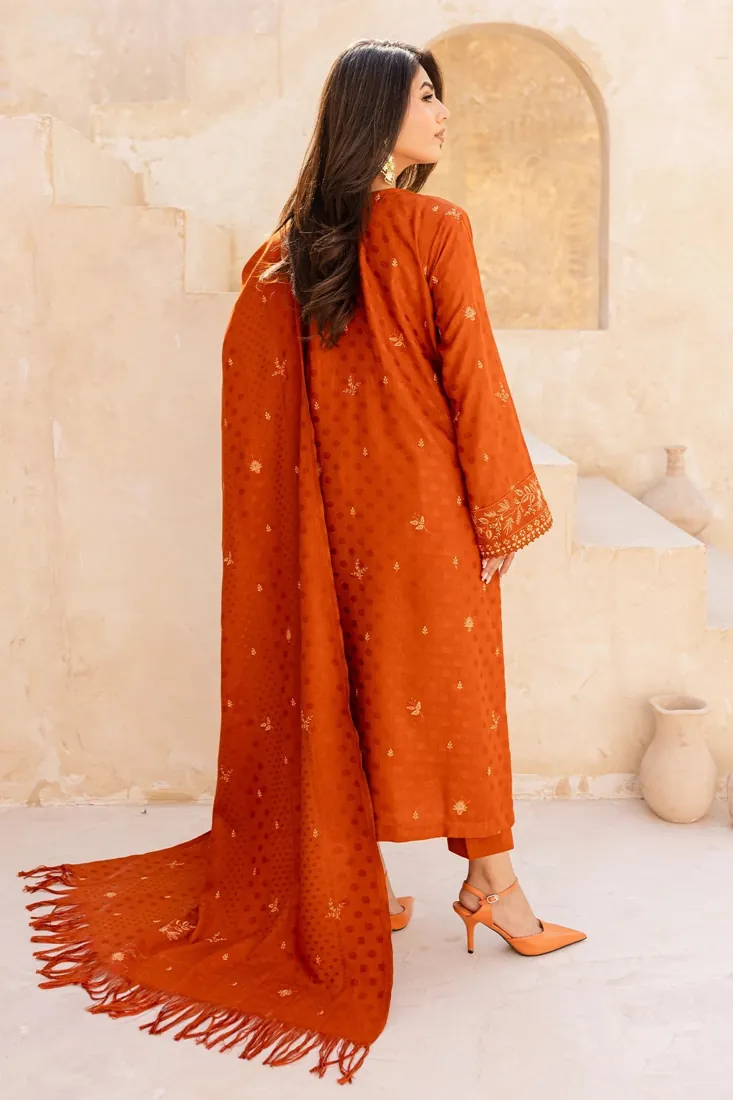 Burnt Orange Embroidered Dhanak Wool 3-Piece Winter Collection - image 4