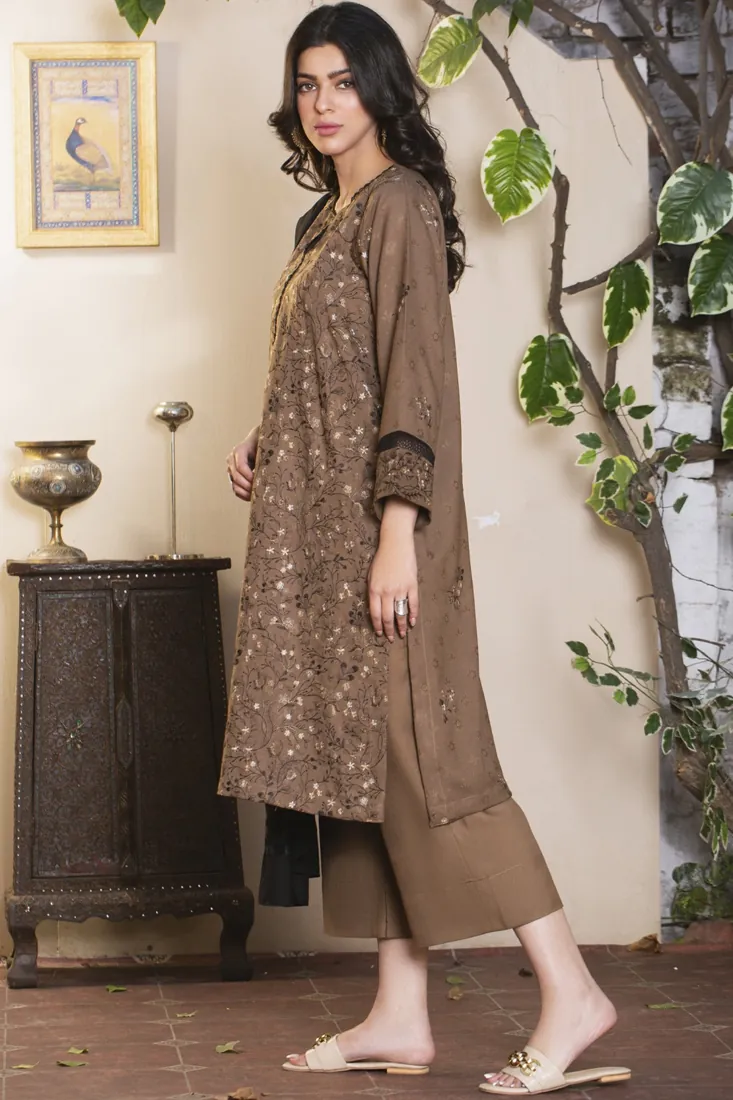 Khaki Brown Embroidered Jacquard Wool 3-Piece Winter Collection - image 4