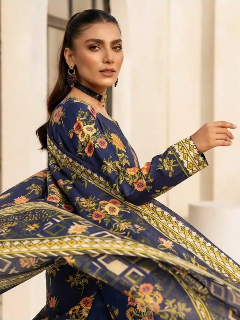 Navy Blue Printed Marina 3-Piece Winter Collection - image 3