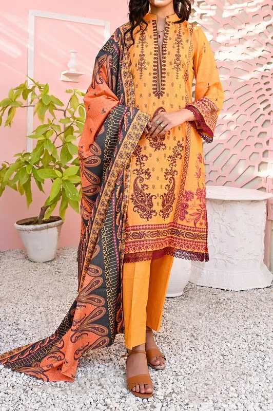 Mustard Embroidered Printed Dhanak Wool 3-Piece Winter Collection - image 1