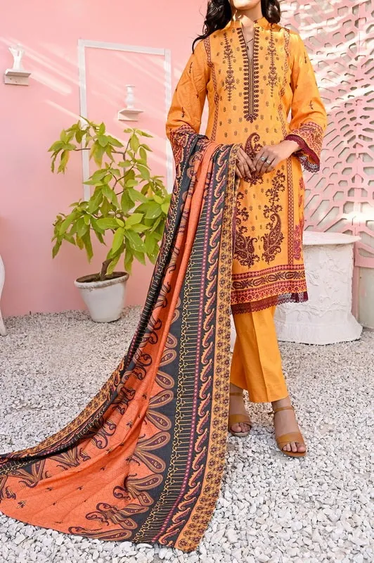 Mustard Embroidered Printed Dhanak Wool 3-Piece Winter Collection - image 3