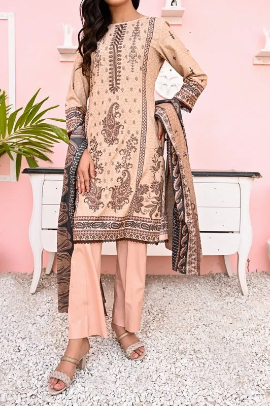 Peach Beige Embroidered Printed Dhanak 3-Piece Winter Collection - image 1