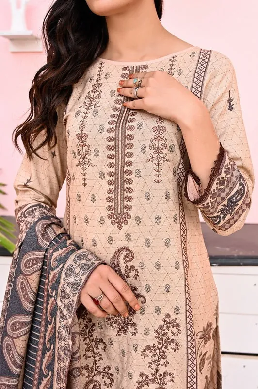 Peach Beige Embroidered Printed Dhanak 3-Piece Winter Collection - image 2