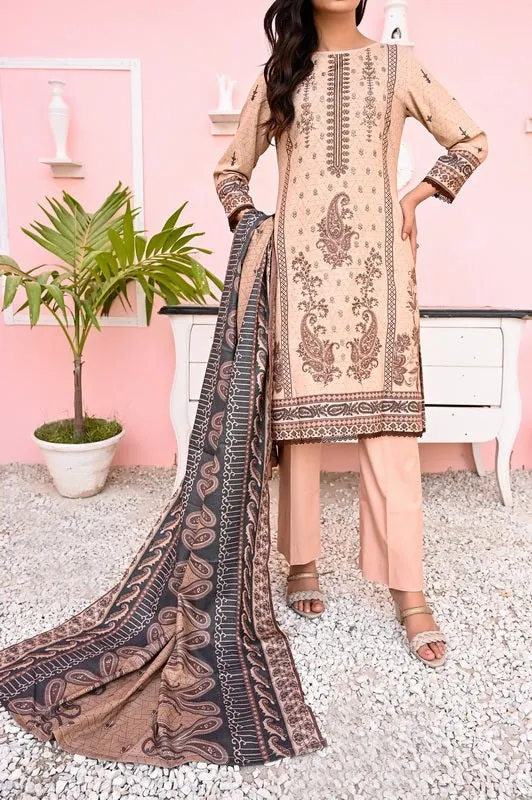 Peach Beige Embroidered Printed Dhanak 3-Piece Winter Collection - image 3