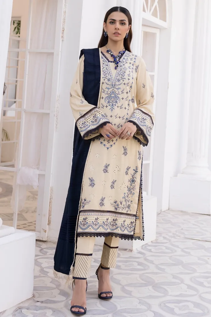 Cream Embroidered Dhanak 3-Piece Winter Collection - image 1