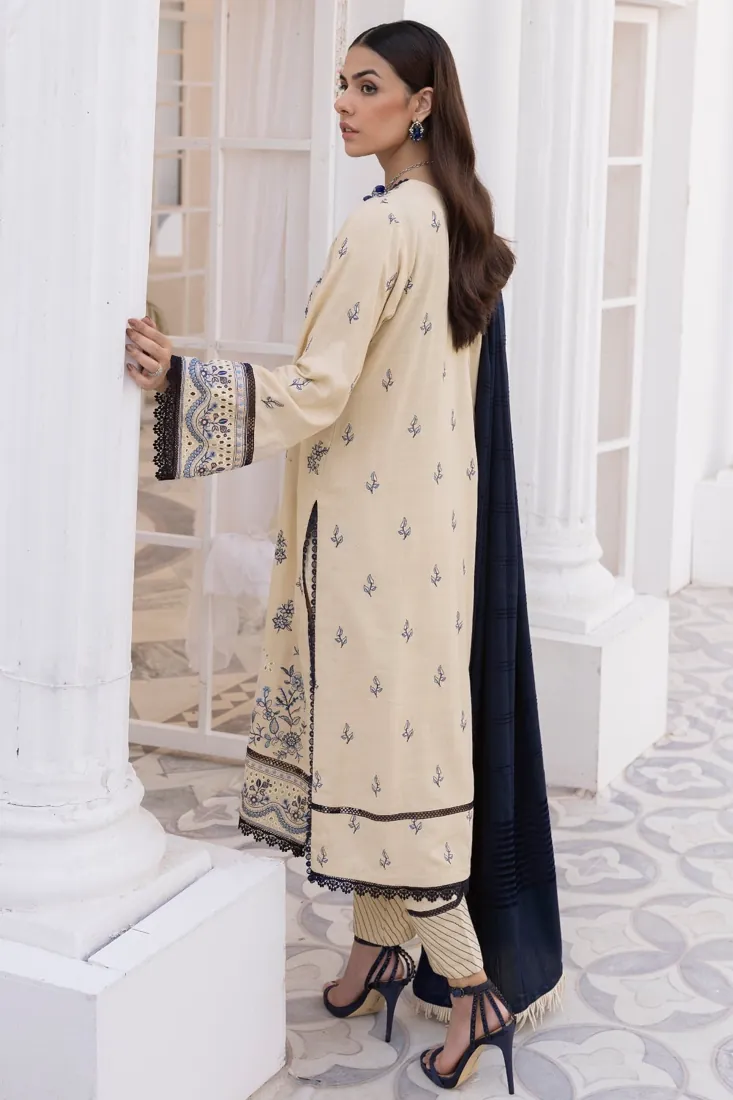 Cream Embroidered Dhanak 3-Piece Winter Collection - image 2