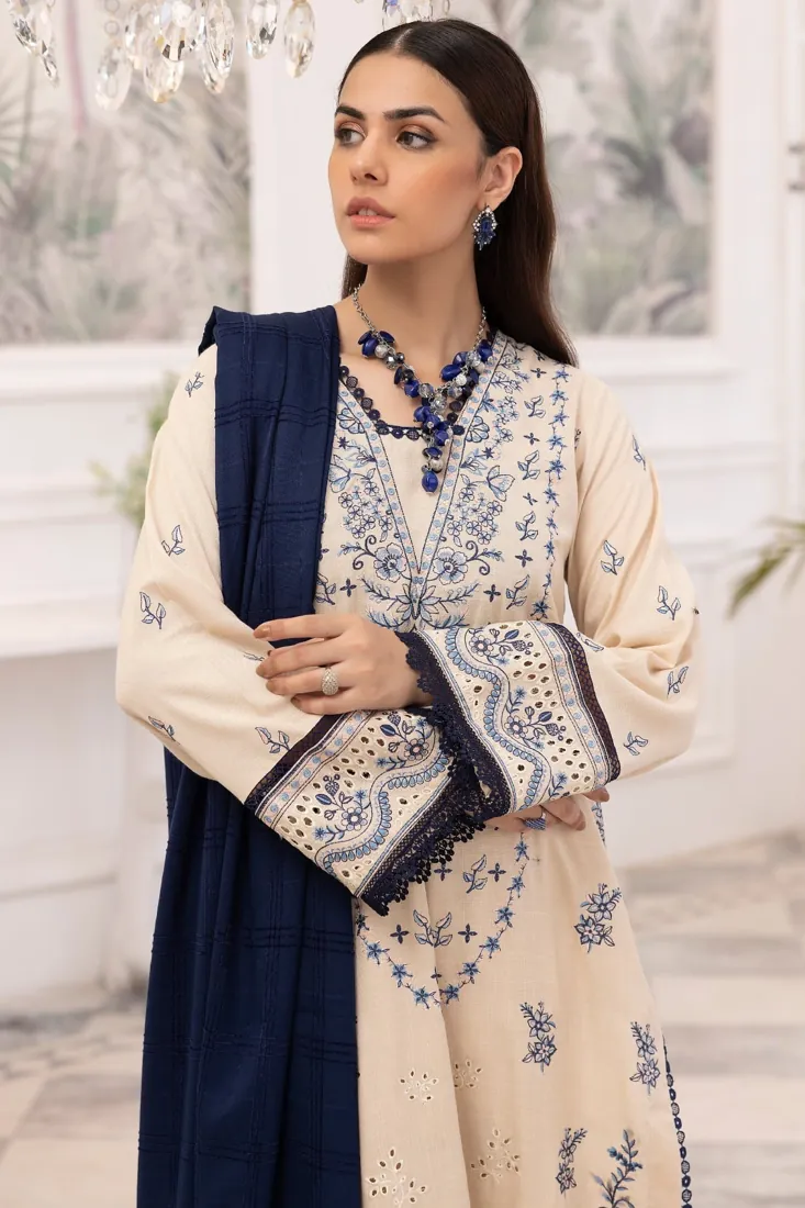 Cream Embroidered Dhanak 3-Piece Winter Collection - image 3