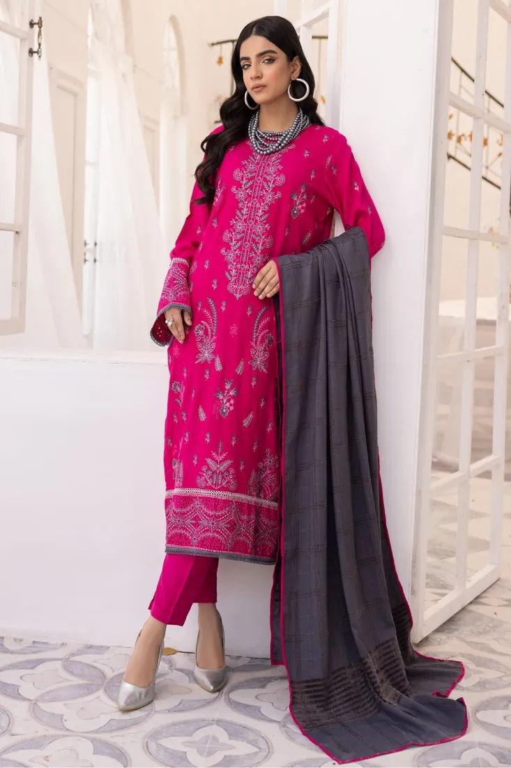 Fuchsia Embroidered Dhanak 3-Piece Winter Collection - image 1
