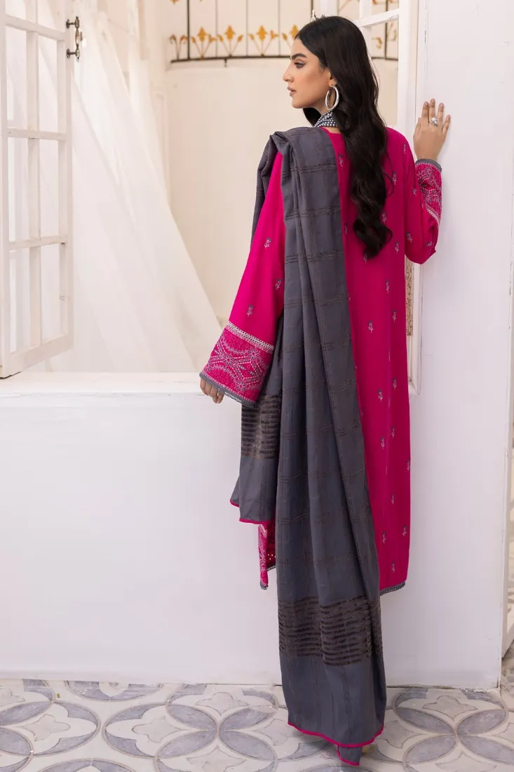 Fuchsia Embroidered Dhanak 3-Piece Winter Collection - image 2