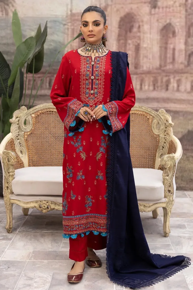 Red Embroidered Dhanak 3-Piece Winter Collection - image 1