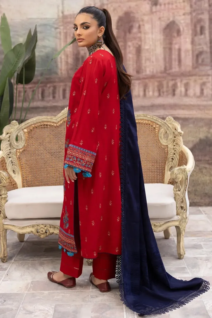 Red Embroidered Dhanak 3-Piece Winter Collection - image 2