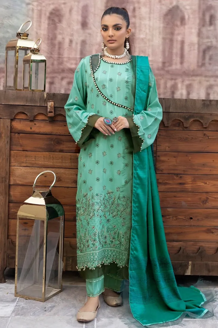 Sea Green Embroidered Dhanak 3-Piece Winter Collection - image 1