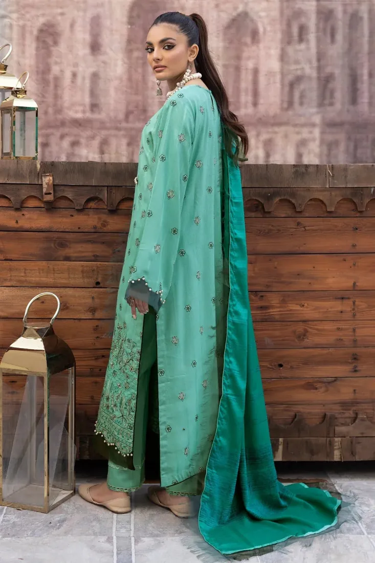Sea Green Embroidered Dhanak 3-Piece Winter Collection - image 2