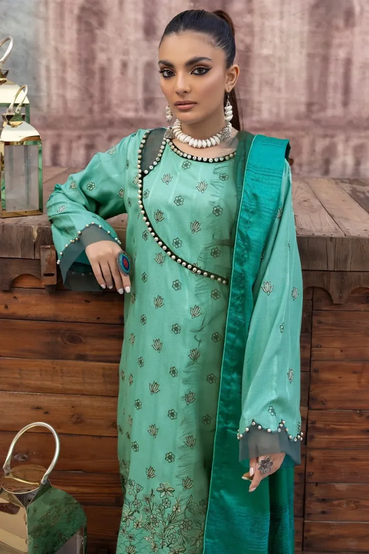 Sea Green Embroidered Dhanak 3-Piece Winter Collection - image 3
