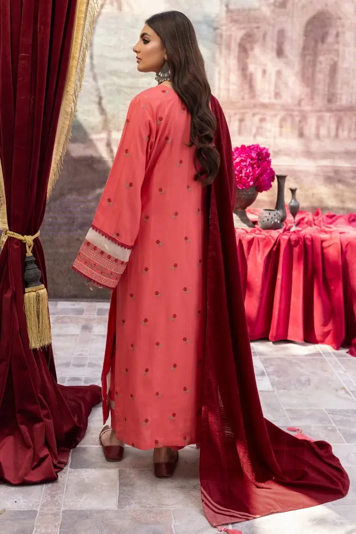 Coral Embroidered Dhanak 3-Piece Winter Collection - image 2