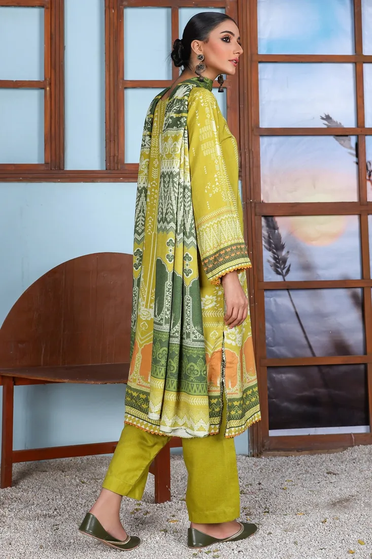 Lime Yellow Embroidered Printed Peach 3-Piece Winter Collection - image 3