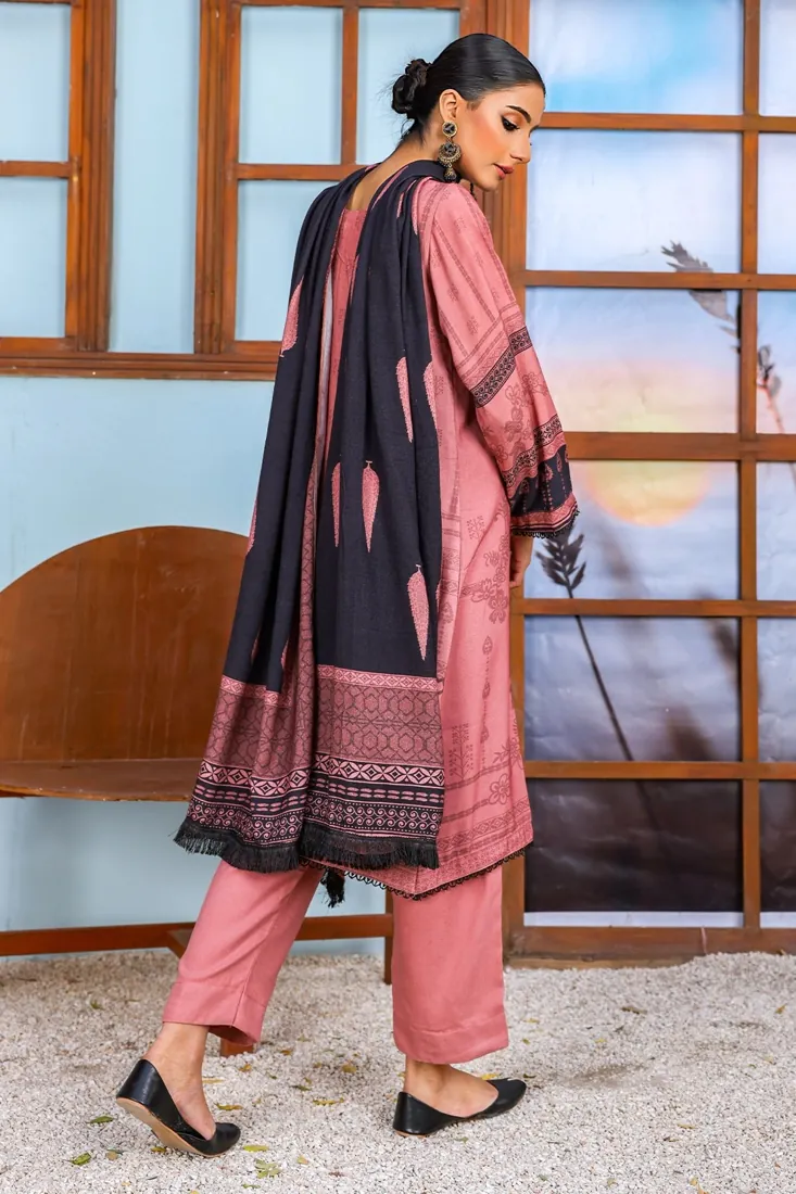 Rose Pink Embroidered Printed Peach 3-Piece Winter Collection - image 3