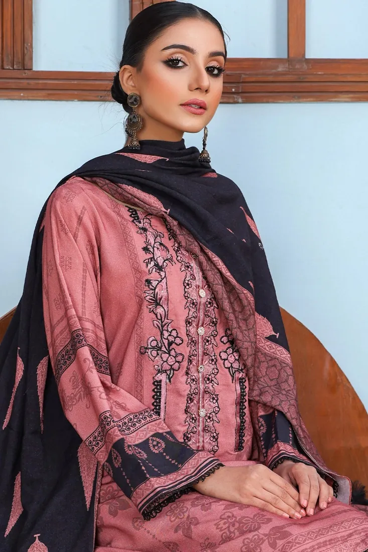 Rose Pink Embroidered Printed Peach 3-Piece Winter Collection - image 4