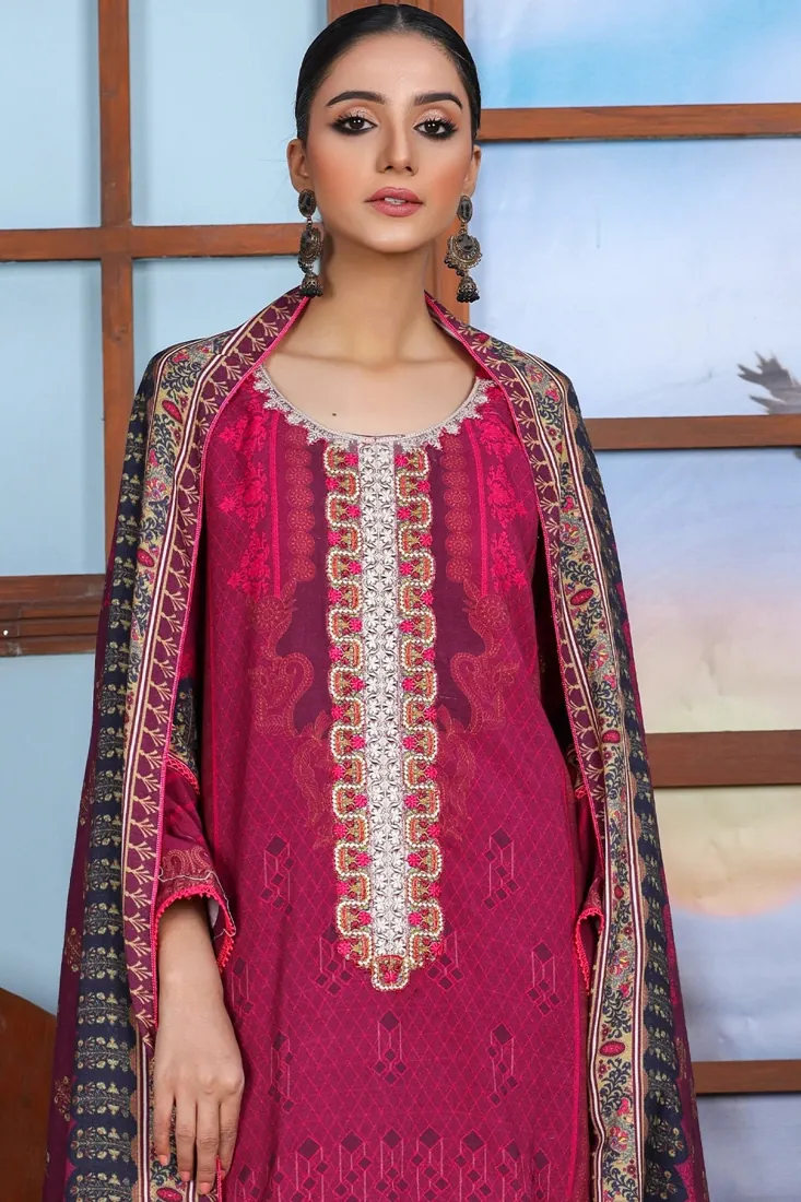 Magenta Embroidered Printed Peach 3-Piece Winter Collection - image 1