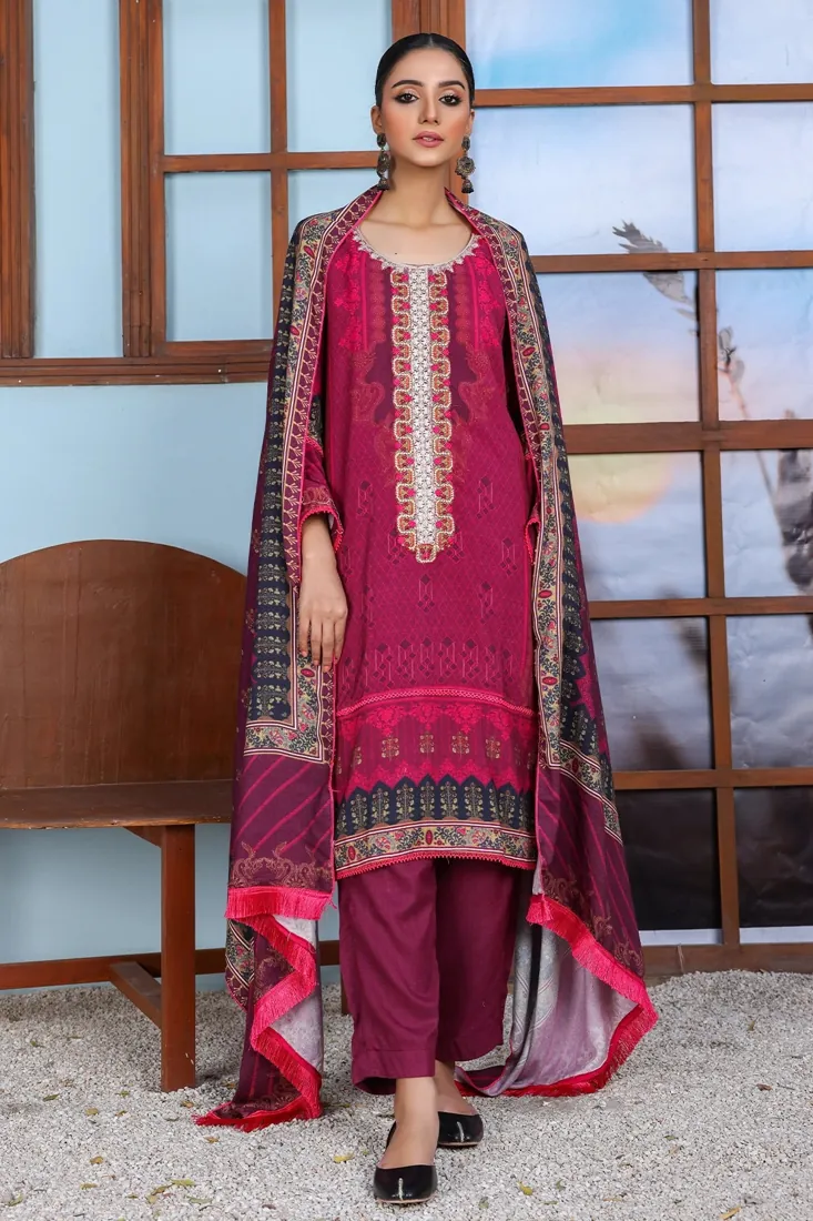 Magenta Embroidered Printed Peach 3-Piece Winter Collection - image 2