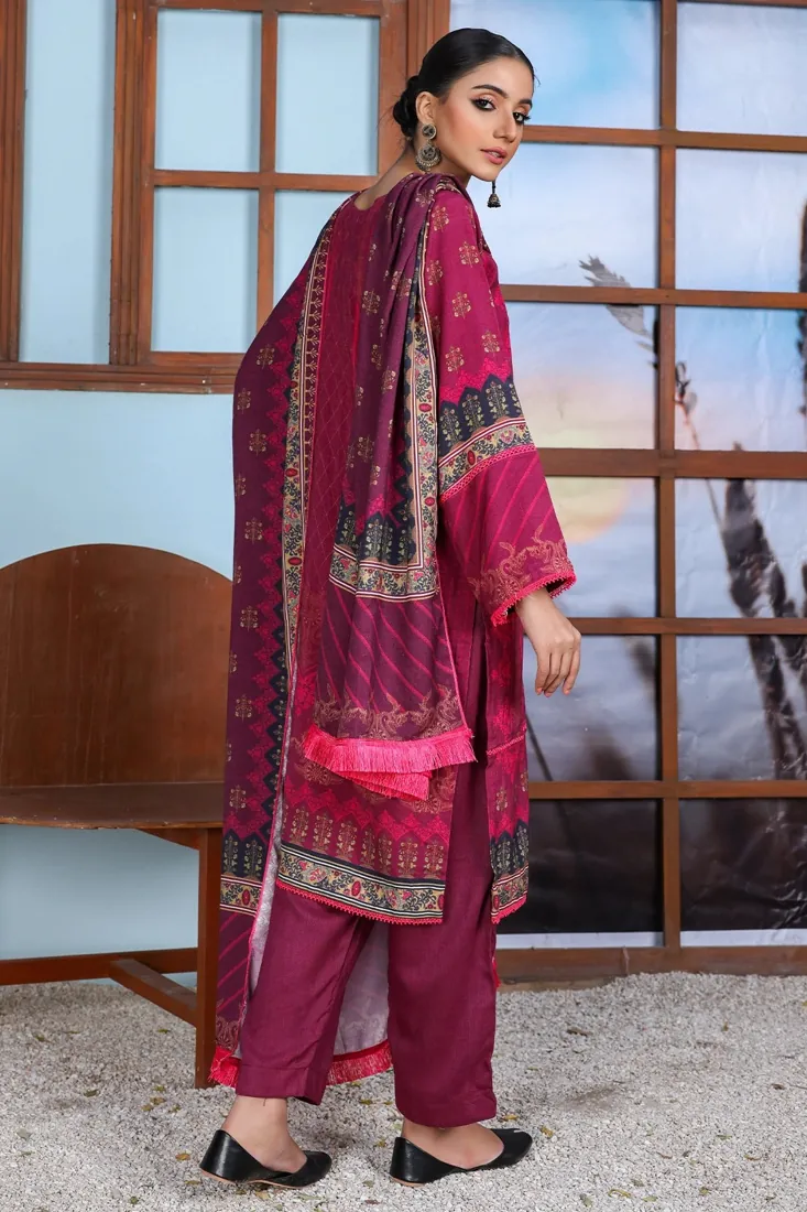 Magenta Embroidered Printed Peach 3-Piece Winter Collection - image 3