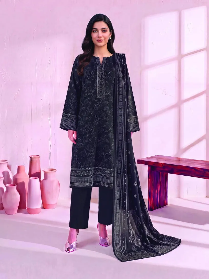 Black Printed Linen 3-Piece Winter Collection - image 1