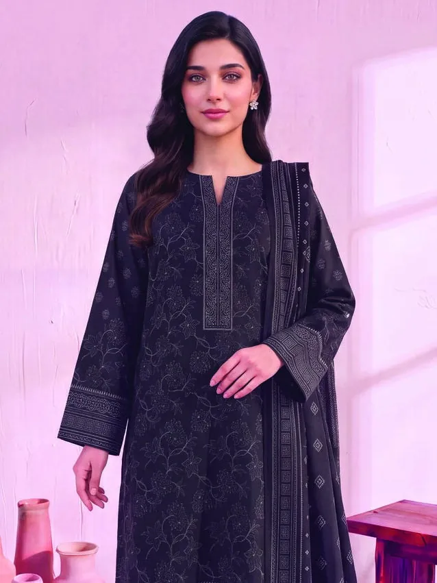Black Printed Linen 3-Piece Winter Collection - image 3