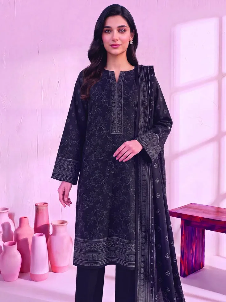 Black Printed Linen 3-Piece Winter Collection - image 4
