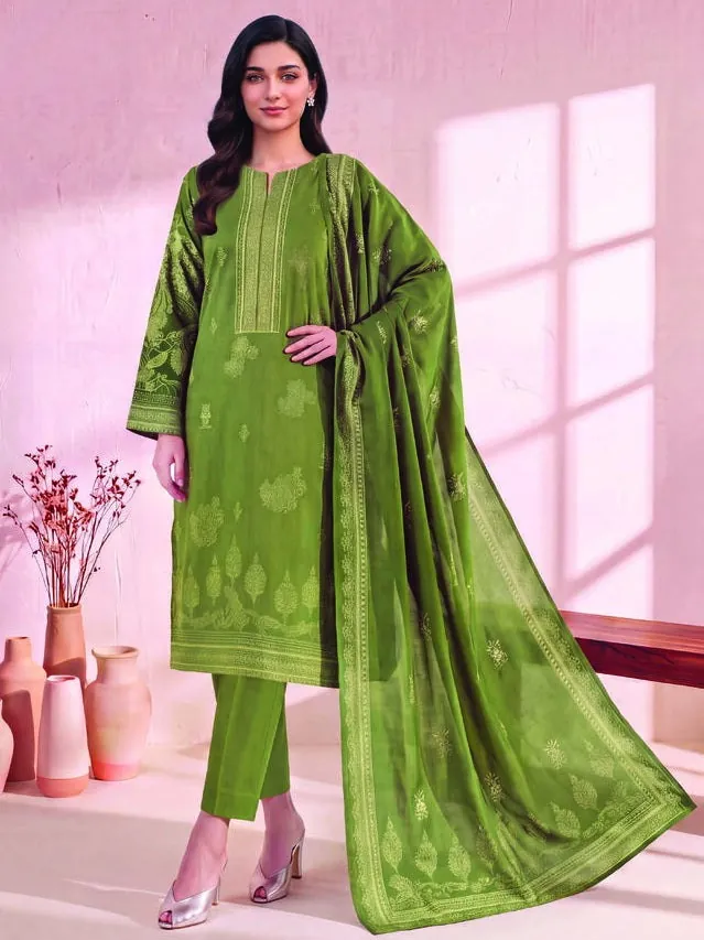 Green Printed Linen 3-Piece Winter Collection - image 4