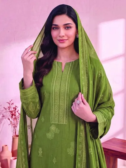Green Printed Linen 3-Piece Winter Collection - image 6