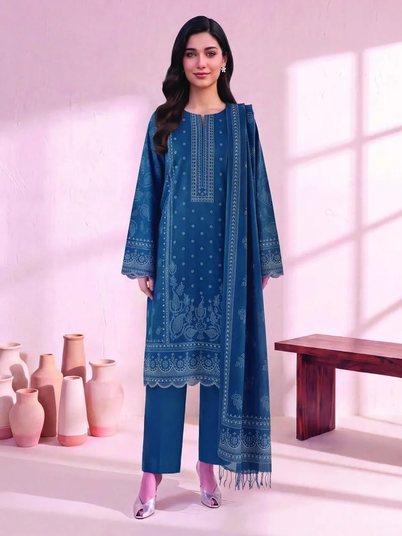 Blue Printed Linen 3-Piece Winter Collection - image 1