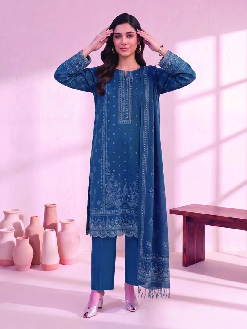 Blue Printed Linen 3-Piece Winter Collection - image 2