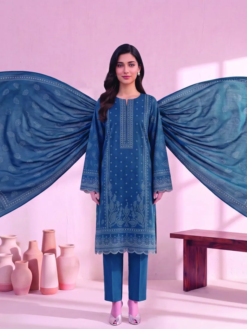Blue Printed Linen 3-Piece Winter Collection - image 3