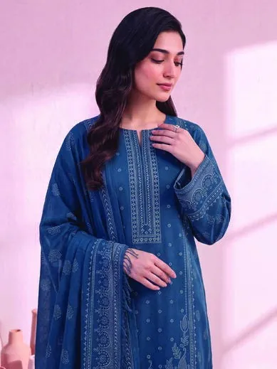 Blue Printed Linen 3-Piece Winter Collection - image 5