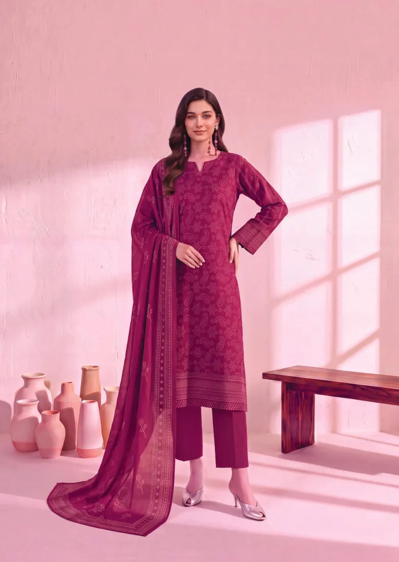 Maroon Printed Linen 3-Piece Winter Collection - image 1