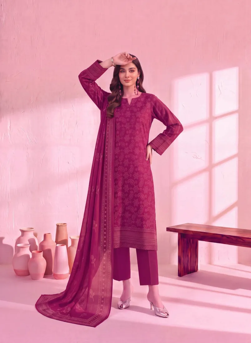 Maroon Printed Linen 3-Piece Winter Collection - image 2